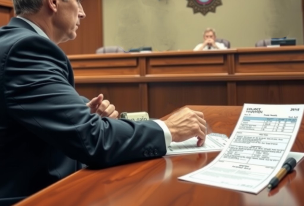 A courtroom scene featuring a defense attorney
